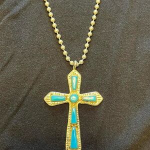 Vintage Sterling Silver and Turquoise Large Cross Chain